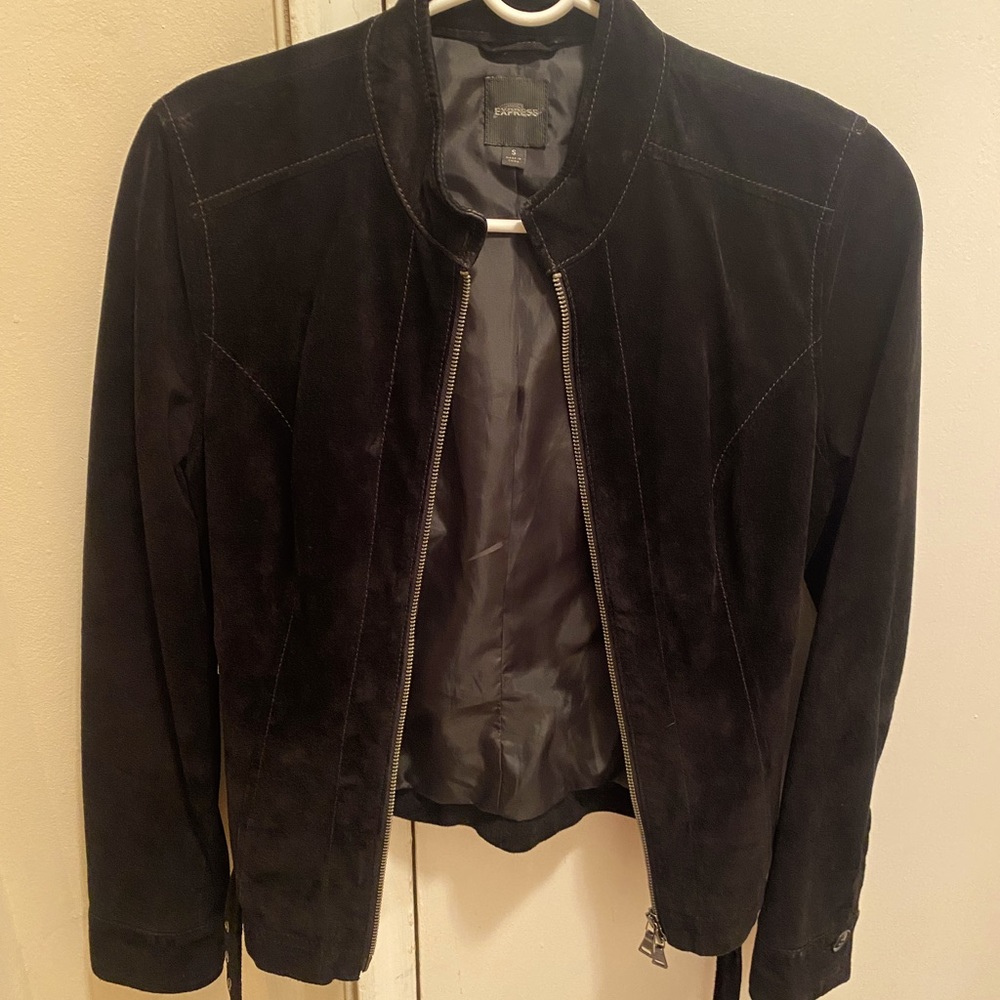 Express black suede bomber jacket, like new! Size S